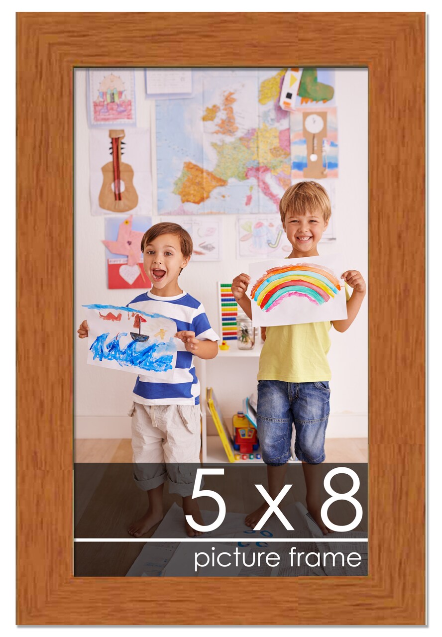 Photo Size Slim Profile Brown Frame - UV Acrylic, Foam Board Backing, Hanging Hardware